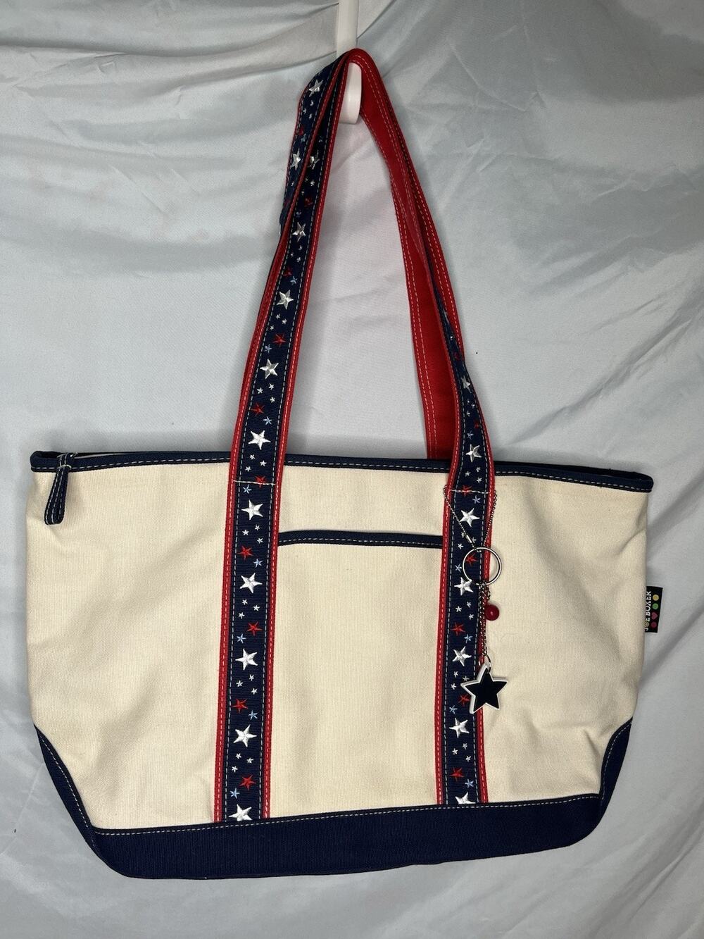 Joe Boxer Patriotic Tote Bag Attached Coin Pouch Star Charm Red White Blue